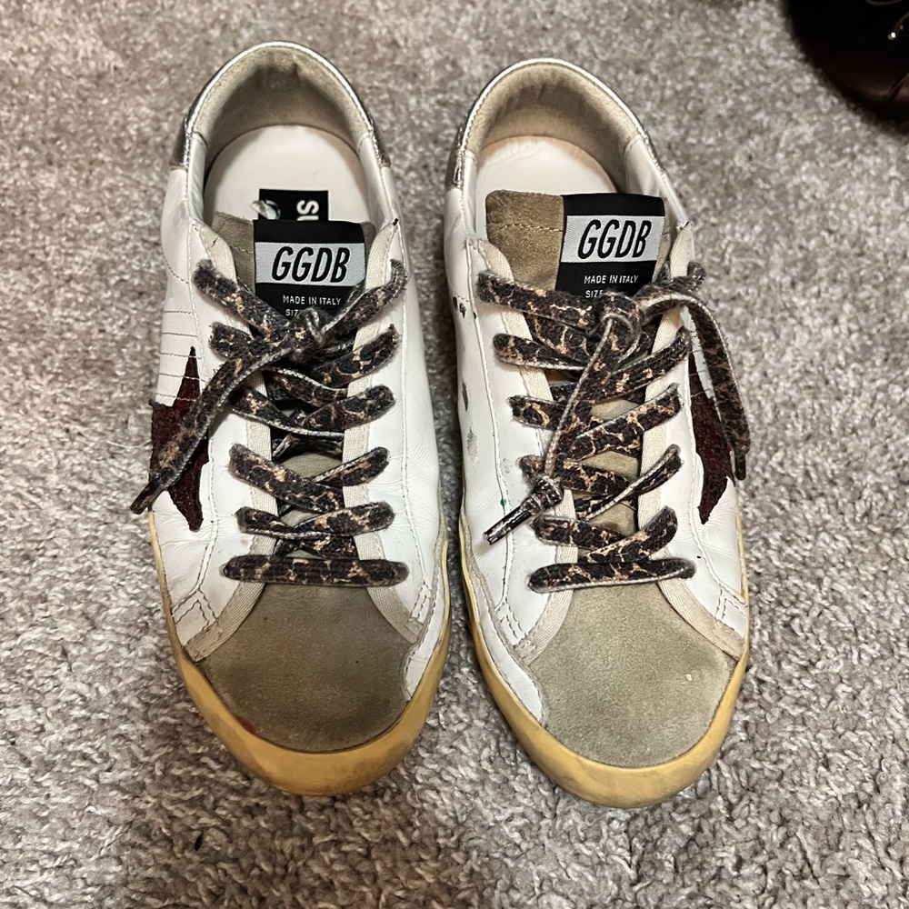 Golden Goose White and Brown Sneakers